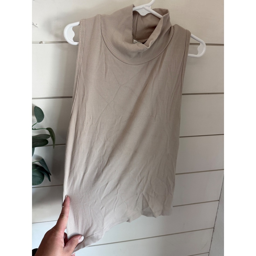 Yogalicious‎ Heavenly Rib Ava Mock Neck Tank Top Beige Tan Sleeveless Small